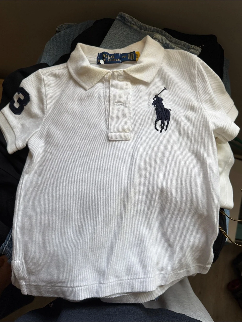 Ralph Lauren White Polo with Navy Pony & Sleeve Number